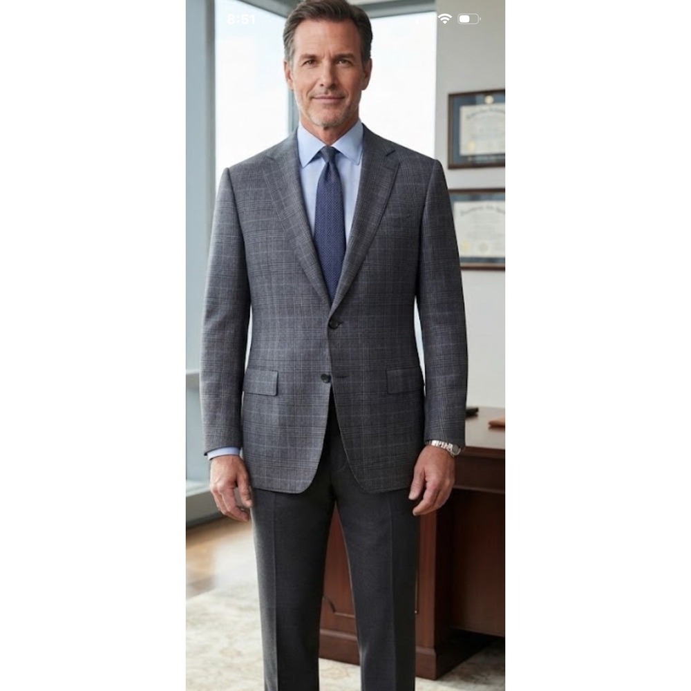 Ermenegildo Zegna Blazer US Sz 44L Silk Cashmere Sport Coat Windowpane Italy